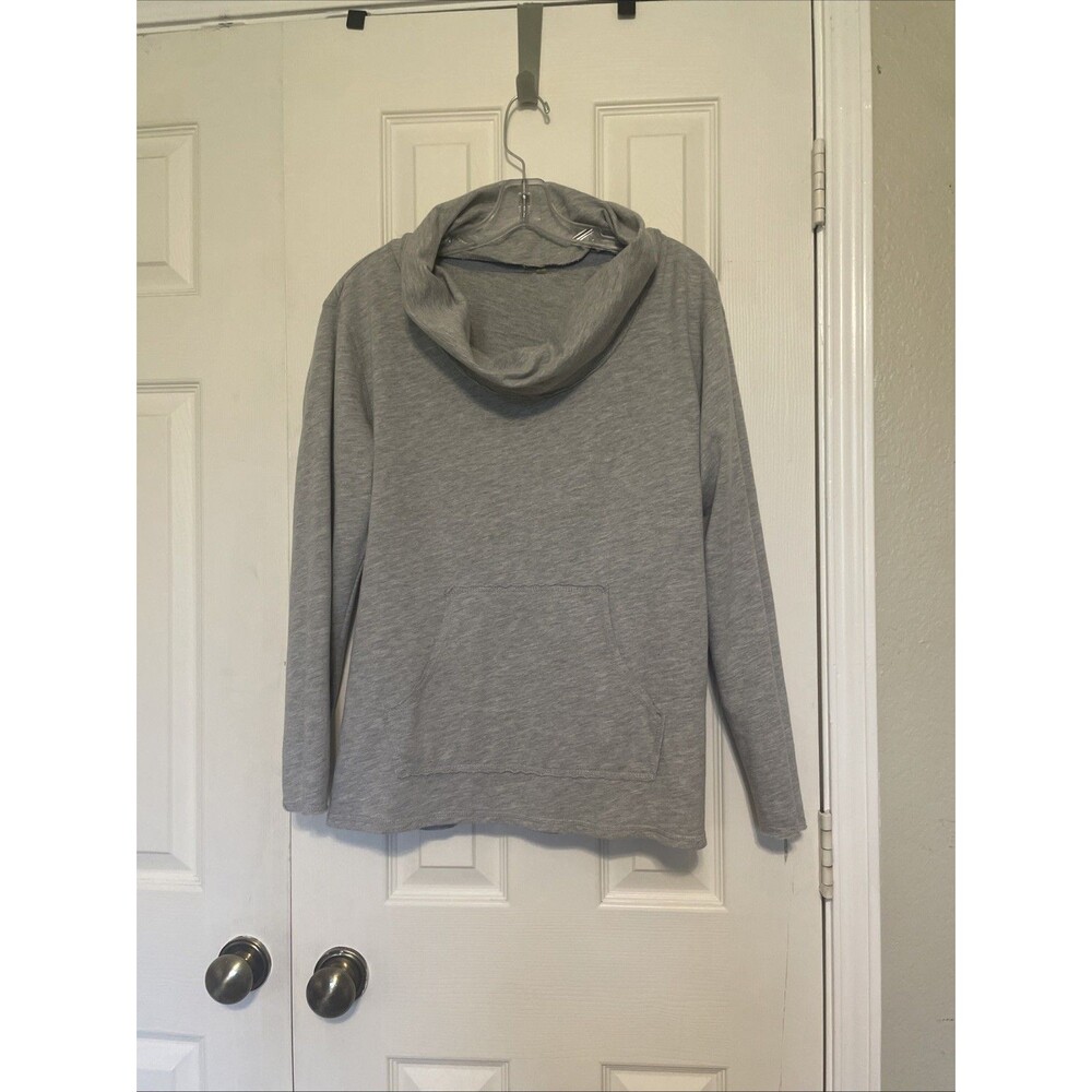 Large Gray Cowl Neck Pullover Hoodie Long Sleeve Kangaroo Pocket Lightweight Top